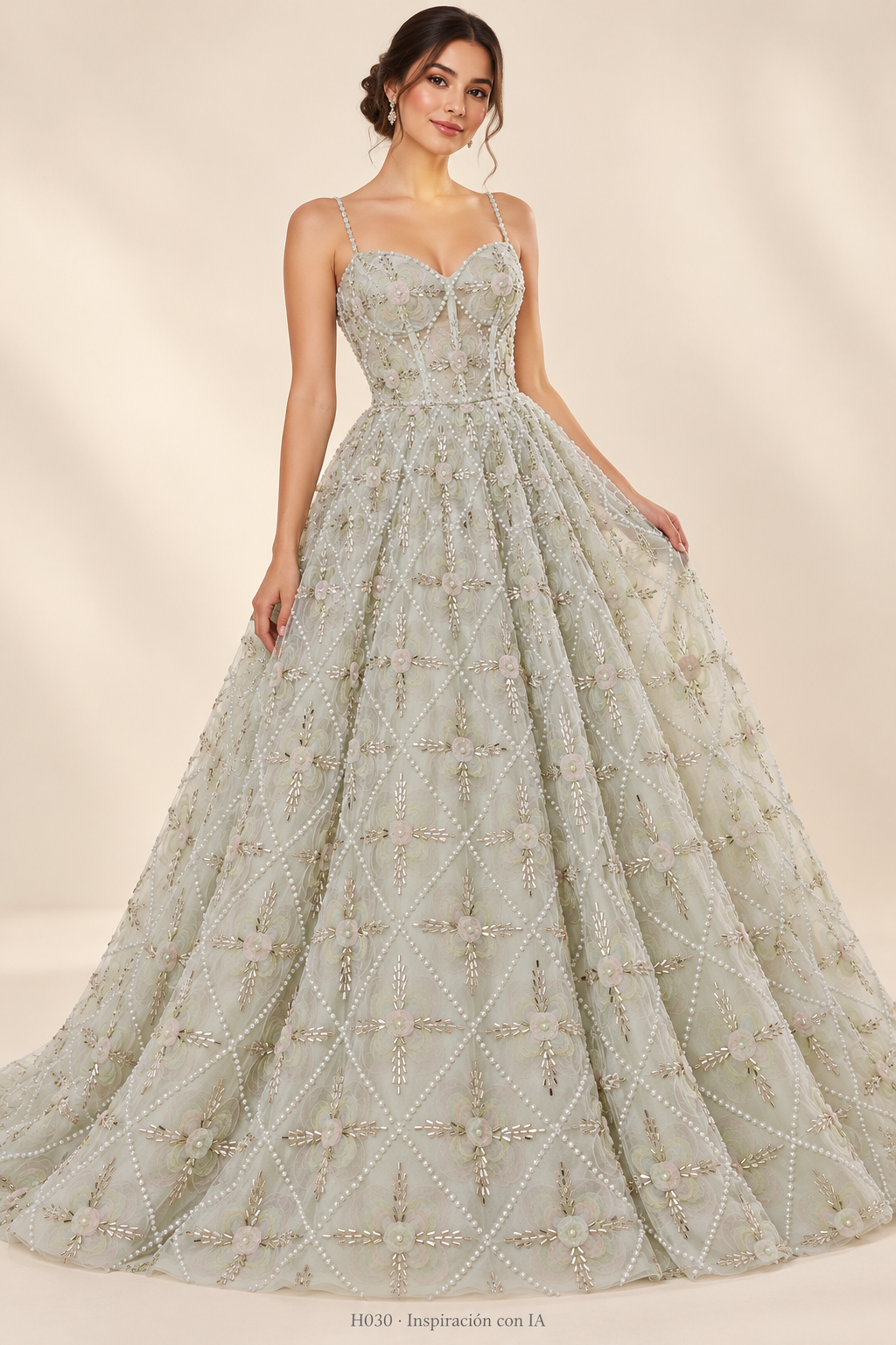 Tul bordado color verde H030 — Palacio Glamour