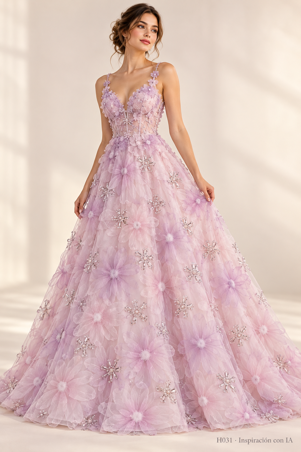 Tul bordado color rosa lila, H031, para vestidos de noche de boda y de XV años — Palacio Glamour