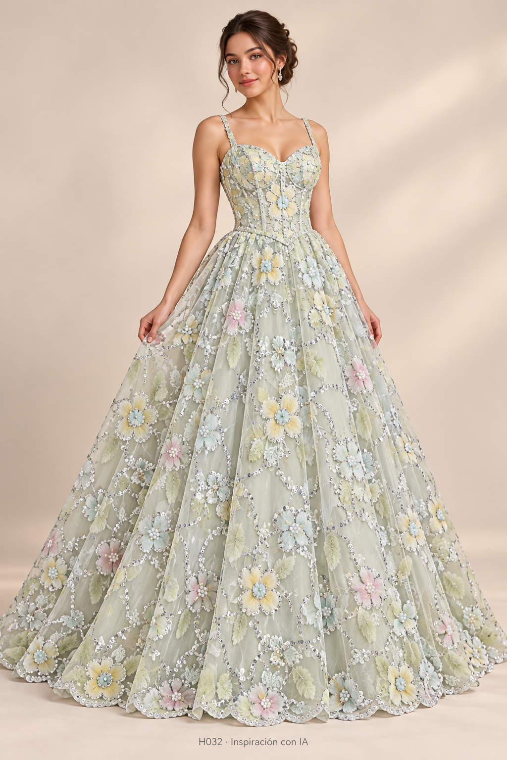 Tul bordado color verde H032 — Palacio Glamour