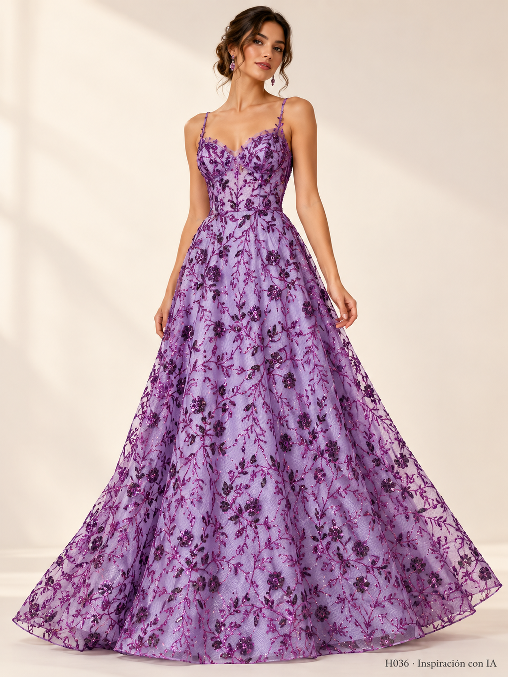 Tul bordado Floral con Glitter Color Lila Morado H036 — Palacio Glamour