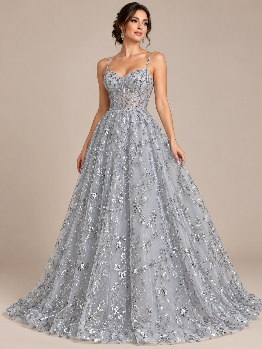 Tul bordado color plata H036 — Palacio Glamour