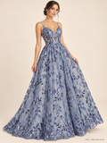 Tul bordado color azul plumbago H037 — Palacio Glamour