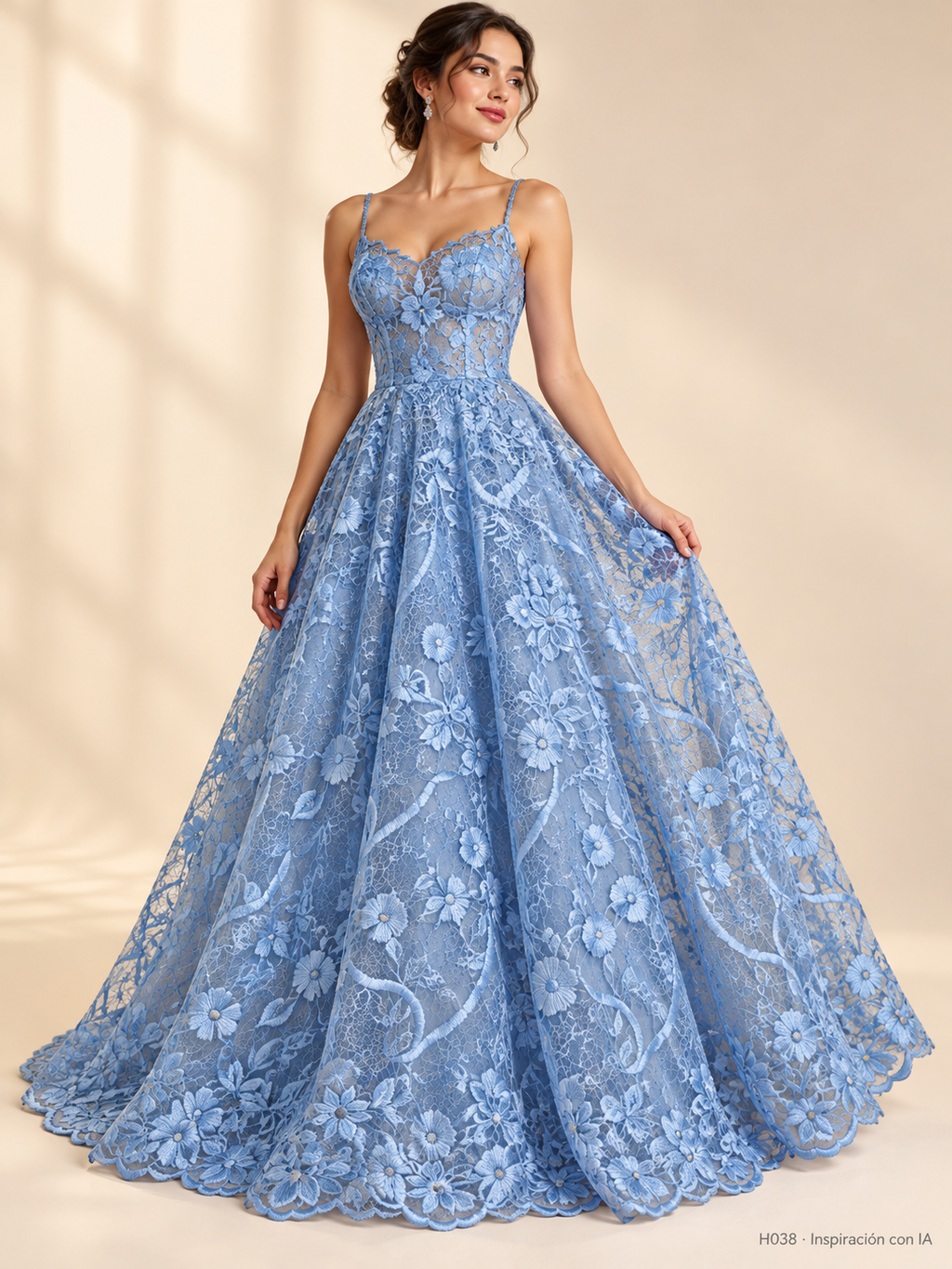 Tul bordado color cielo H038 — Palacio Glamour
