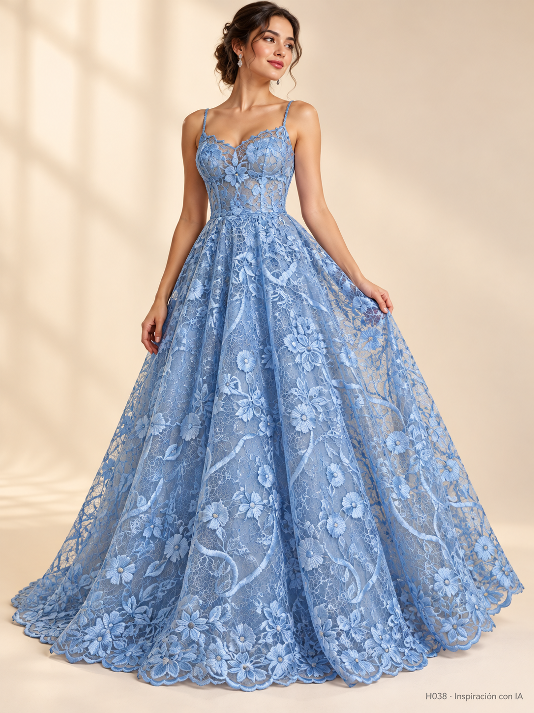 Tul bordado color cielo H038 — Palacio Glamour