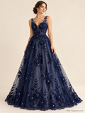 Tul bordado color azul marino H053 — Palacio Glamour