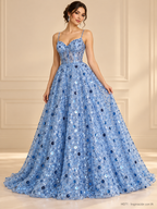 Tul bordado color cielo H071 — Palacio Glamour