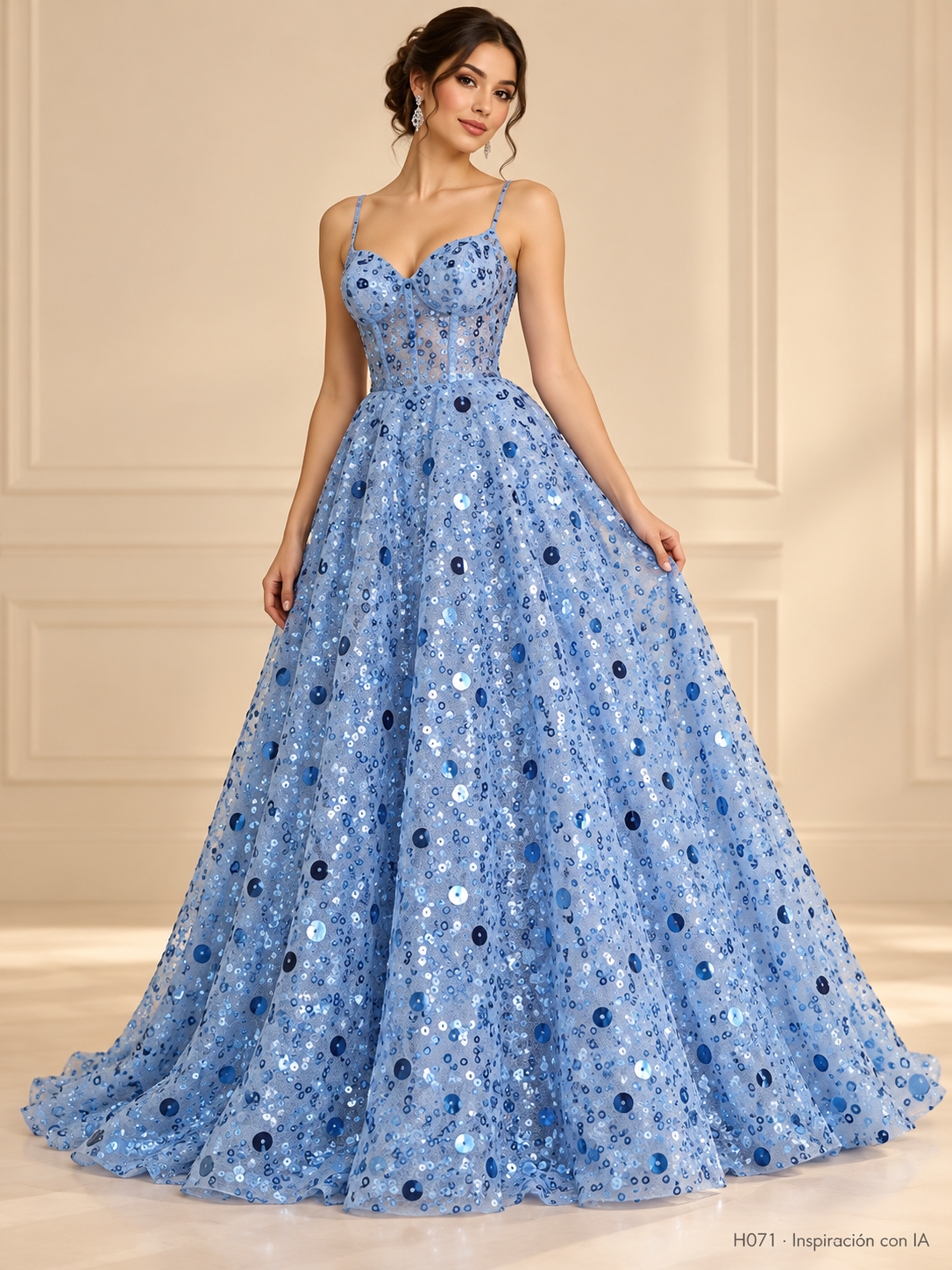 Tul bordado color cielo H071 — Palacio Glamour