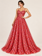 Tul bordado color rojo H072 — Palacio Glamour