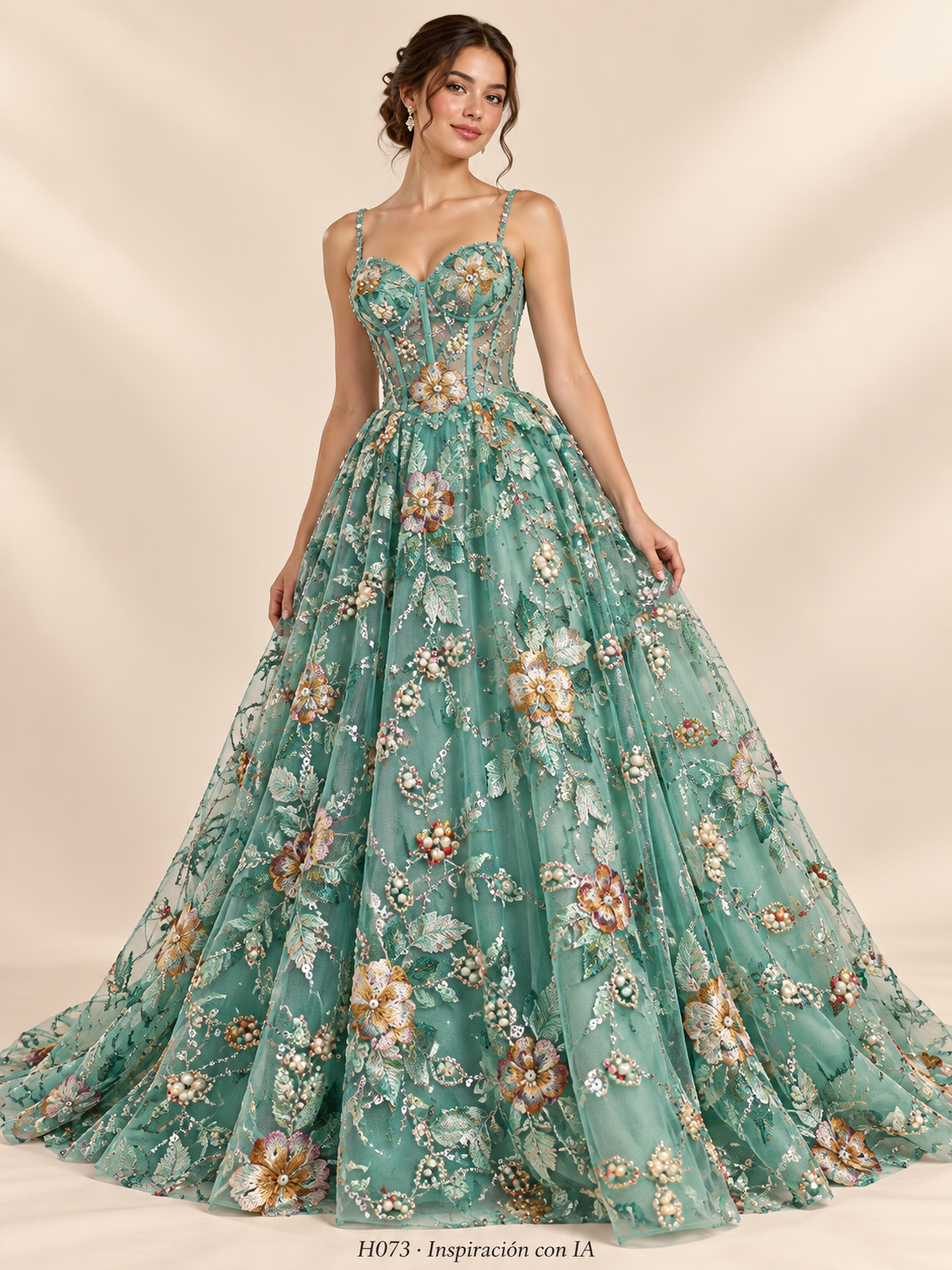 Tul bordado color verde H073 — Palacio Glamour