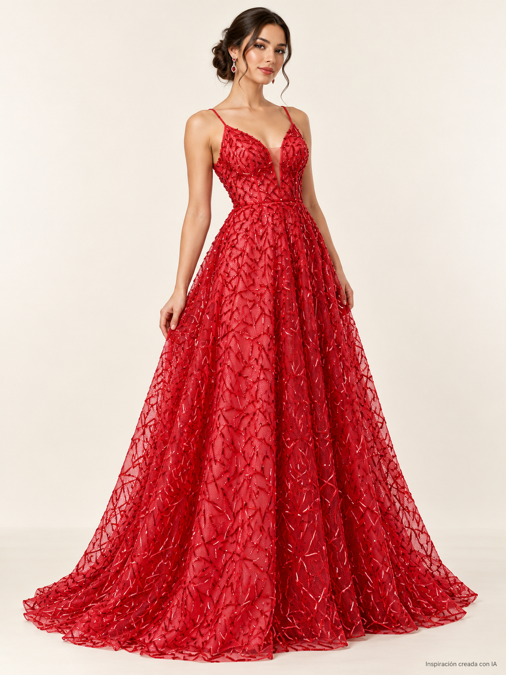 Tul bordado color rojo H077 — Palacio Glamour