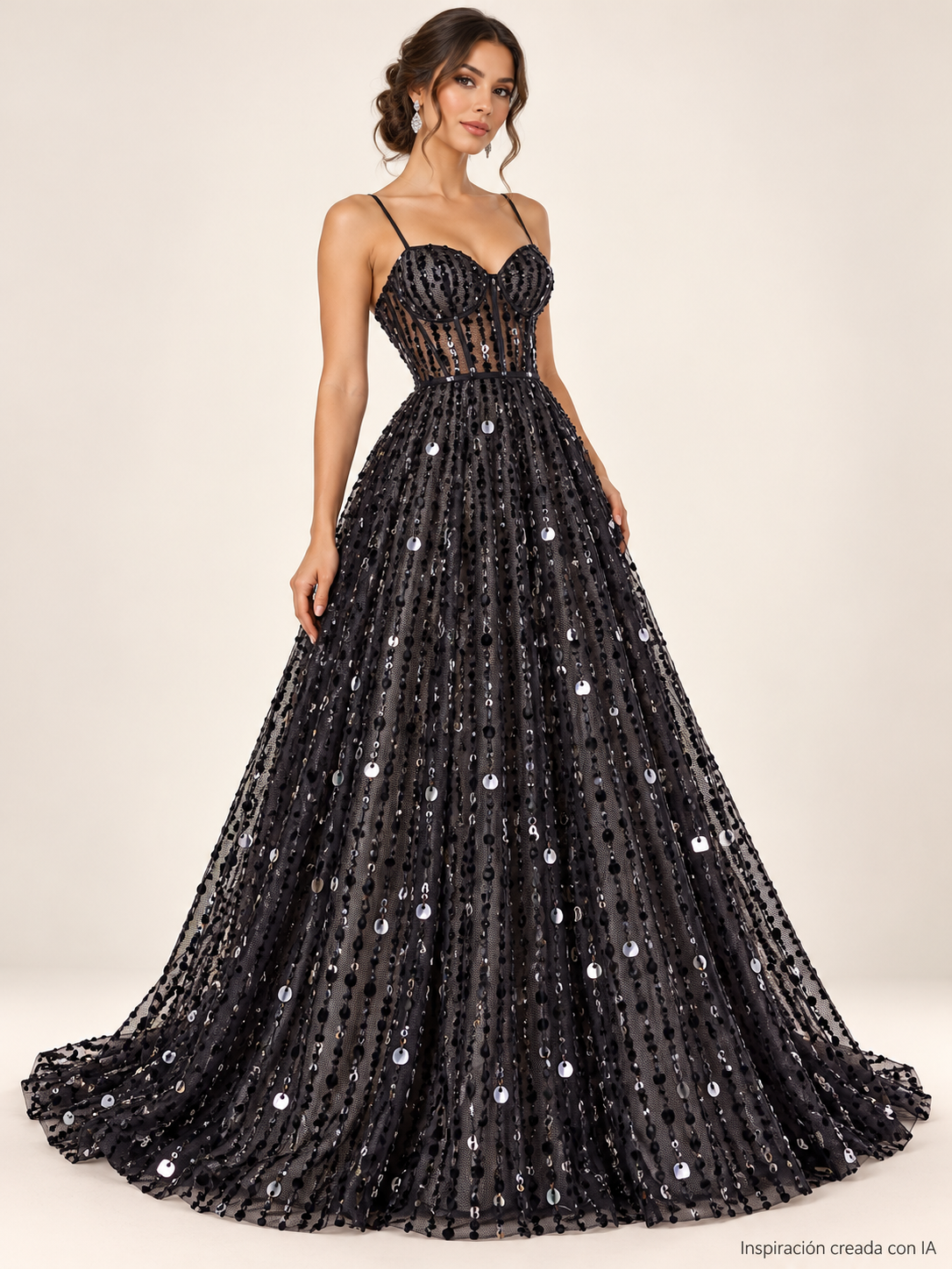 Tul bordado color negro H078 — Palacio Glamour