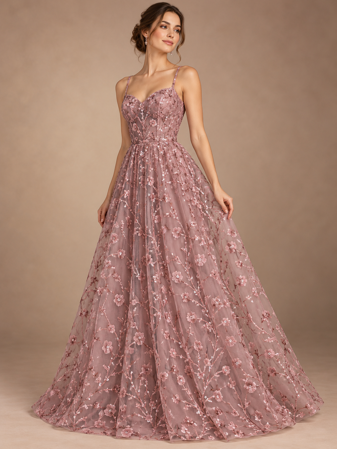 Tul bordado color rosa H080 — Palacio Glamour