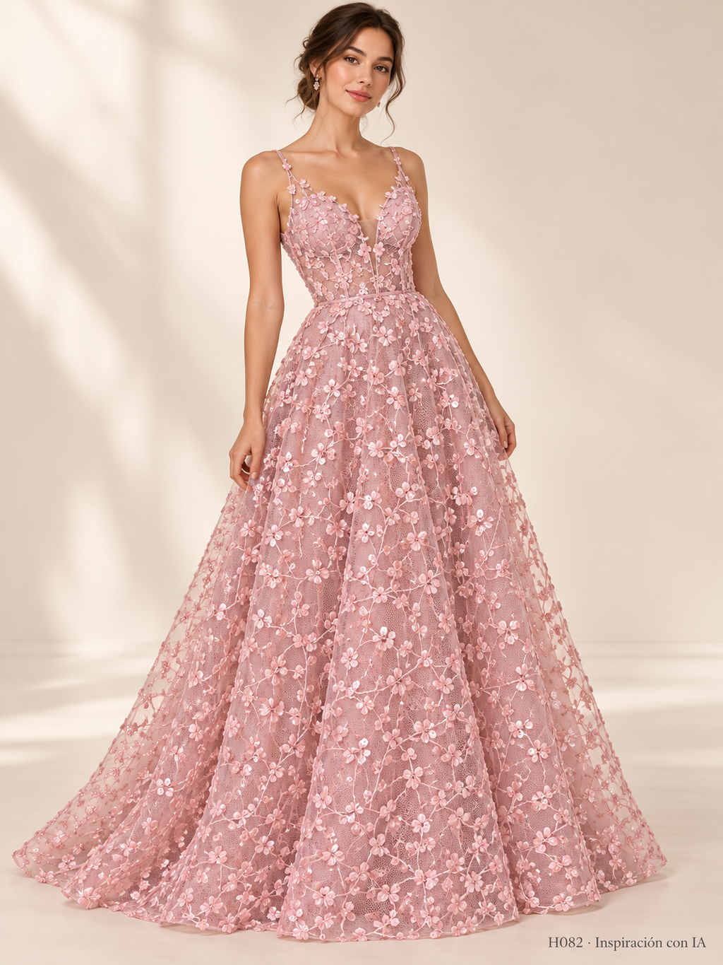 Tul bordado color palo de rosa H082, para vestidos de boda de noche y de XV años — Palacio Glamour