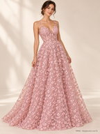 Tul bordado color palo de rosa H082, para vestidos de boda de noche y de XV años — Palacio Glamour