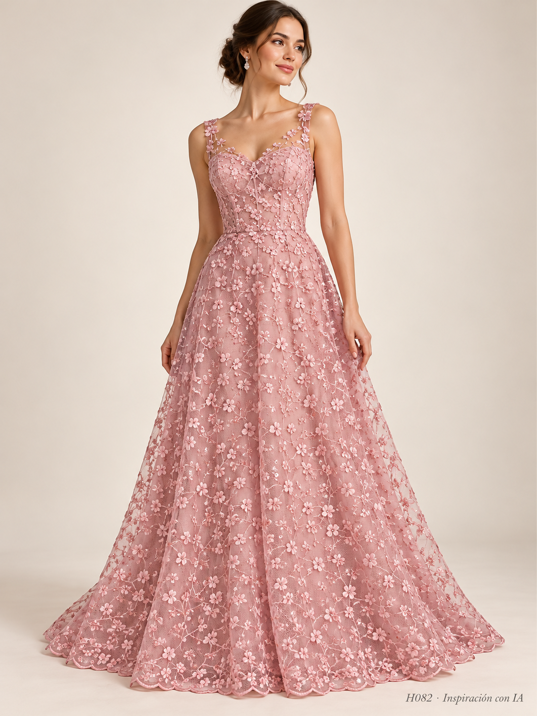 Tul bordado color palo de rosa H082 — Palacio Glamour