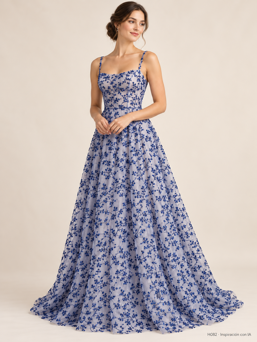 Tul bordado color azul marino H082 — Palacio Glamour