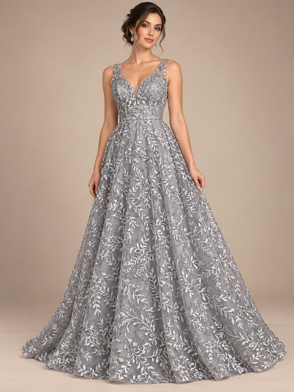 Tul bordado color plata H083 — Palacio Glamour