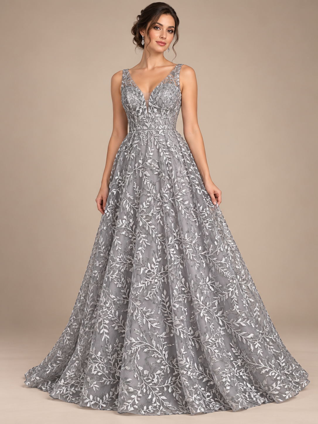 Tul bordado color plata H083 — Palacio Glamour
