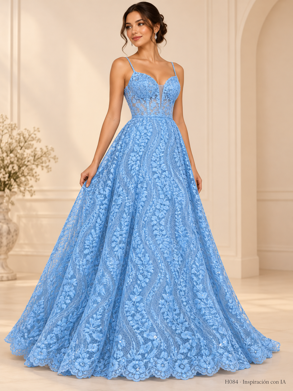 Tul bordado color cielo H084 — Palacio Glamour