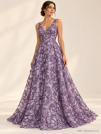Tul bordado Con Diseño De Flores y Lentejuela Color Malva H087 — Palacio Glamour