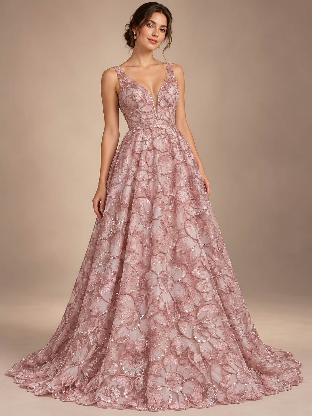 Tul bordado color rosa H087 — Palacio Glamour