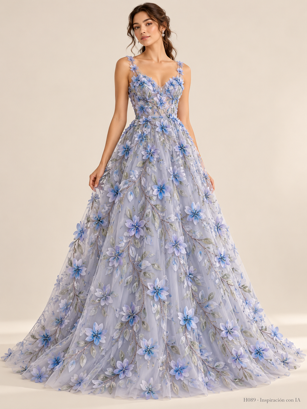 Tul bordado color azul H089 — Palacio Glamour