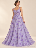 Tul bordado Con Flores, Chaquira y Lentejuela Color Lila Claro H090 — Palacio Glamour