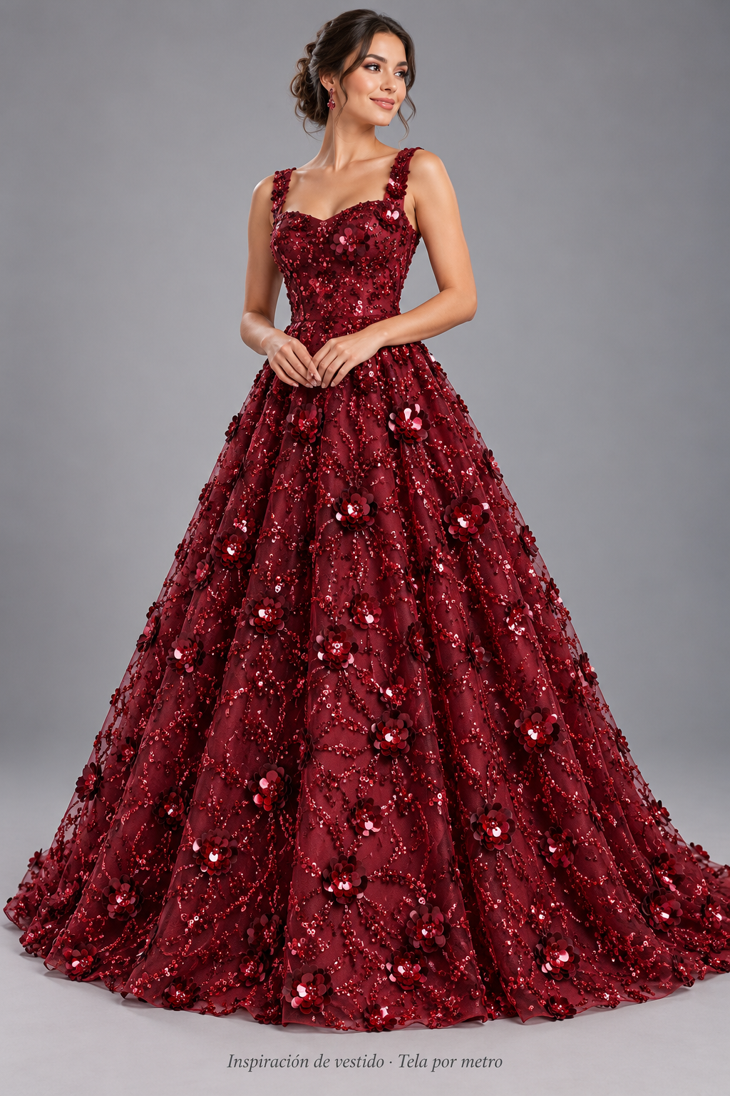 Tul bordado color vino H091 — Palacio Glamour