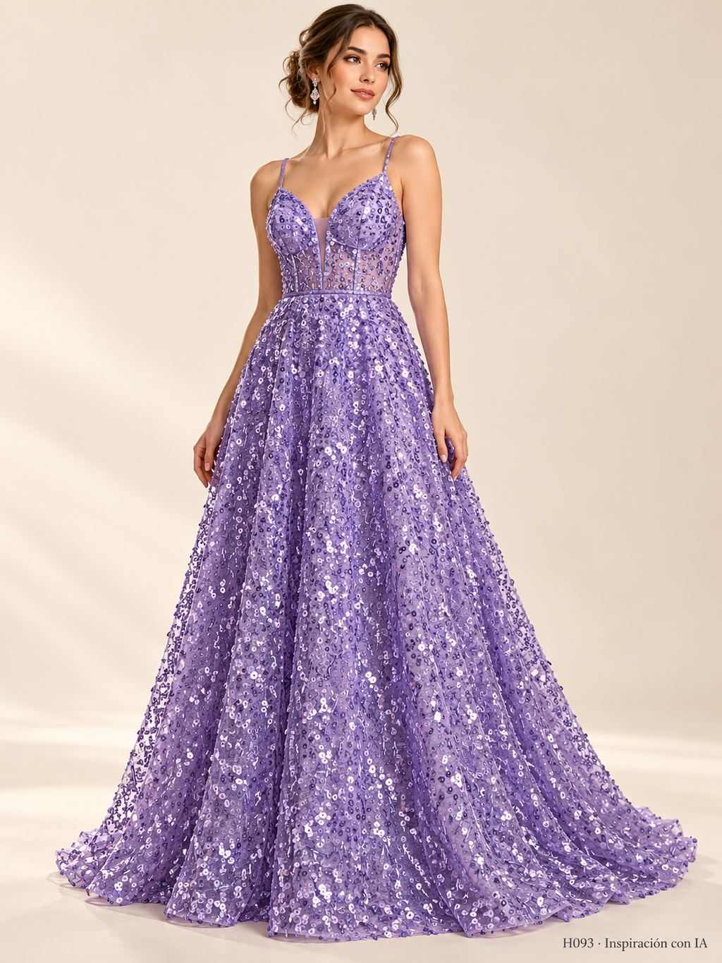 Tul bordado Con Lentejuela y Canutillo Color Lila Medio H093 — Palacio Glamour