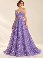 Tul bordado Con Lentejuela y Canutillo Color Lila Medio H093 — Palacio Glamour