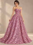 Tul bordado color rosa H093 — Palacio Glamour
