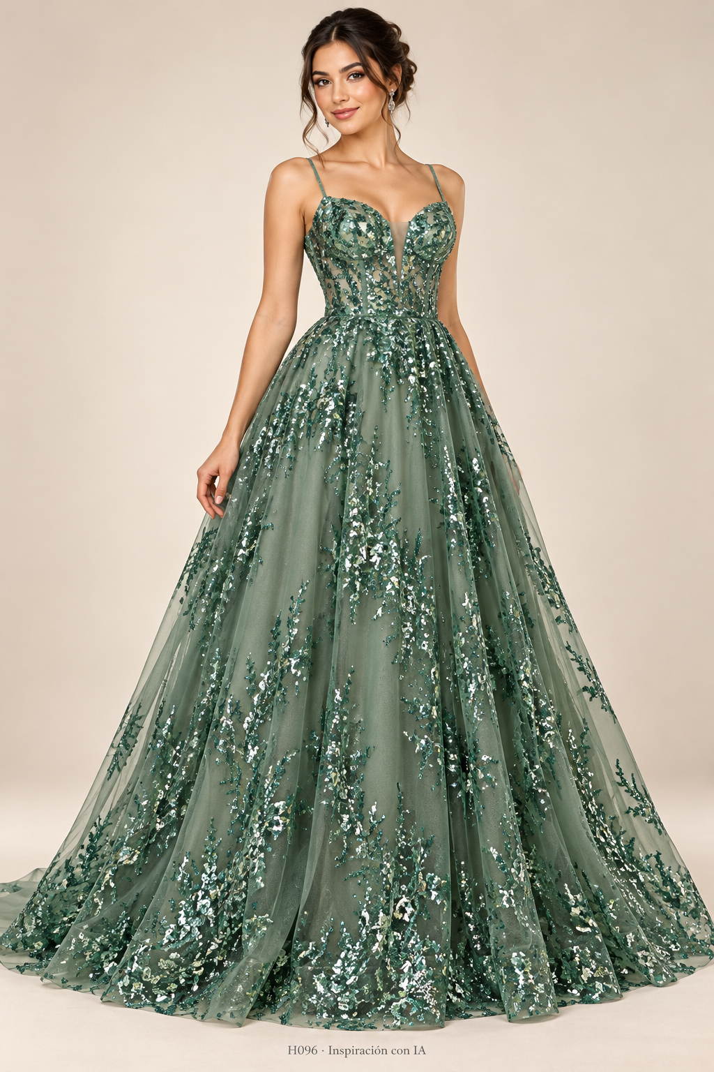 Tul bordado color verde H096 — Palacio Glamour