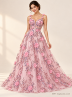 Tul bordado color palo de rosa H097, para vestidos de boda de noche y de ceremonia — Palacio Glamour