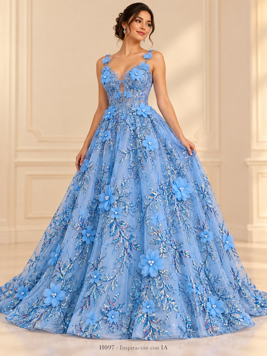 Tul bordado color cielo H097 — Palacio Glamour