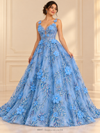 Tul bordado color cielo H097 — Palacio Glamour