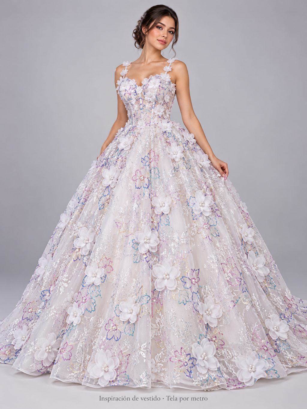 Tul bordado color blanco H097 — Palacio Glamour