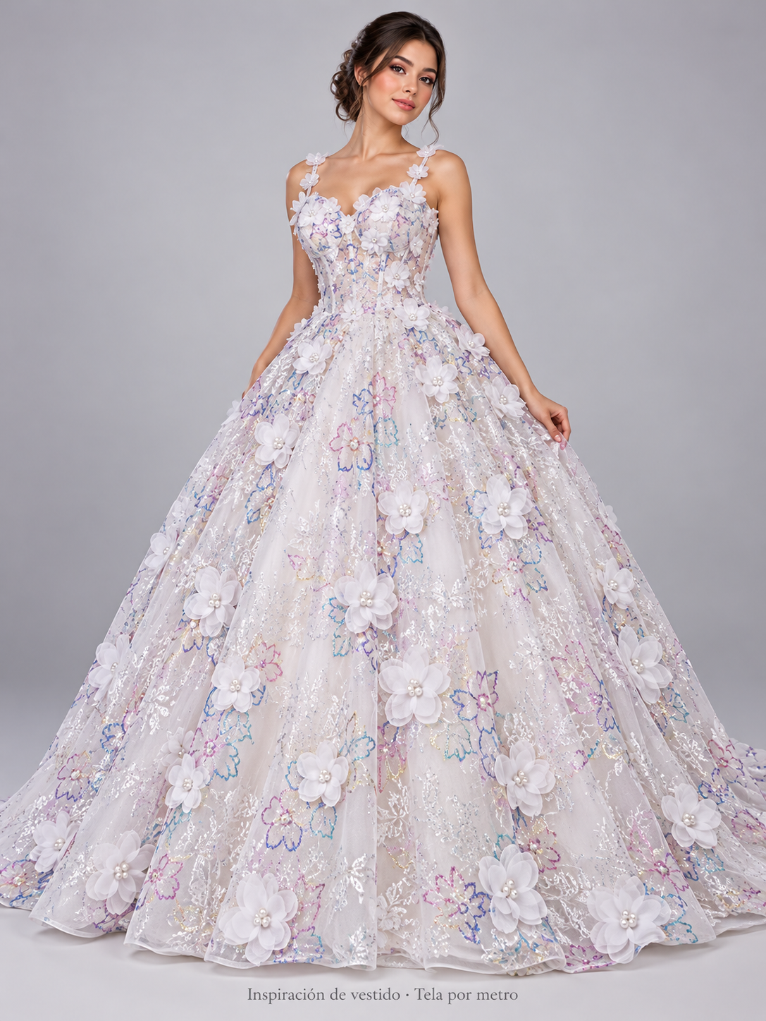 Tul bordado color blanco H097 — Palacio Glamour