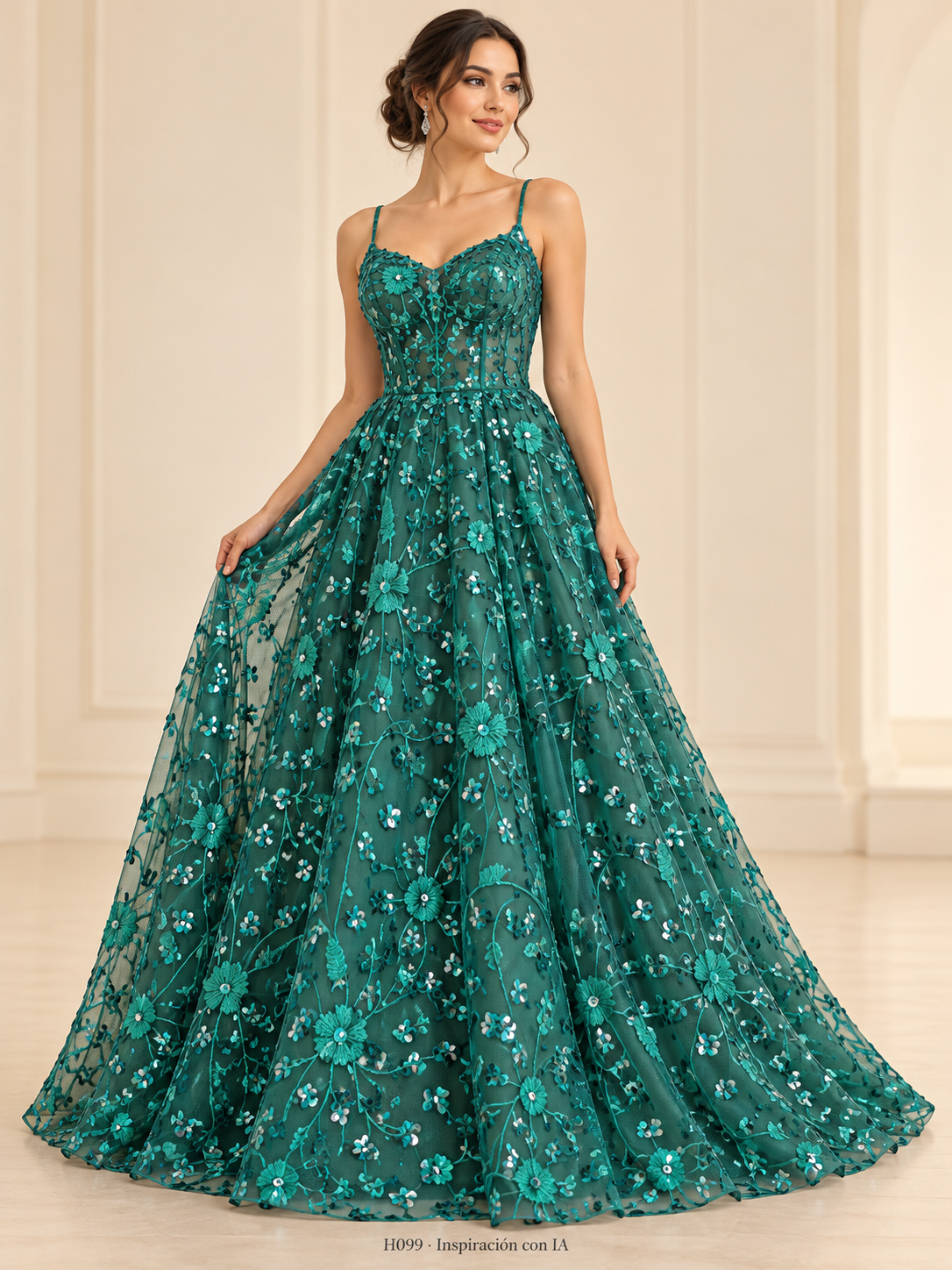 Tul bordado color esmeralda H099 — Palacio Glamour