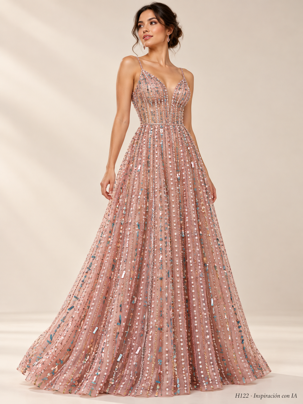 tul bordado color oro rosa H122 — Palacio Glamour