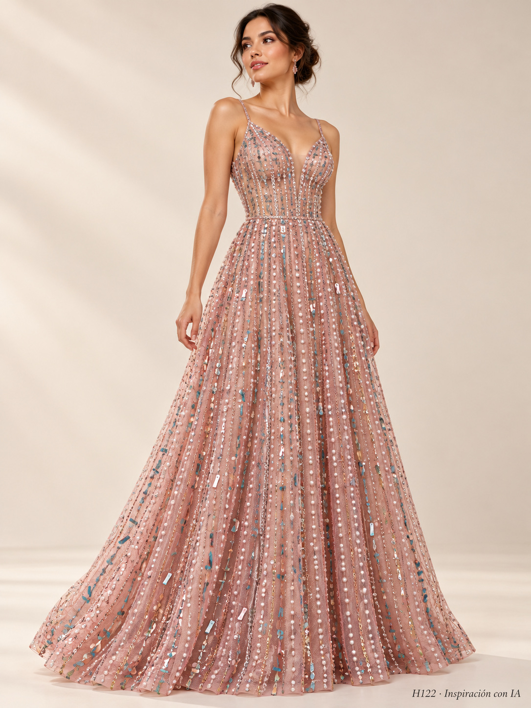 tul bordado color oro rosa H122 — Palacio Glamour