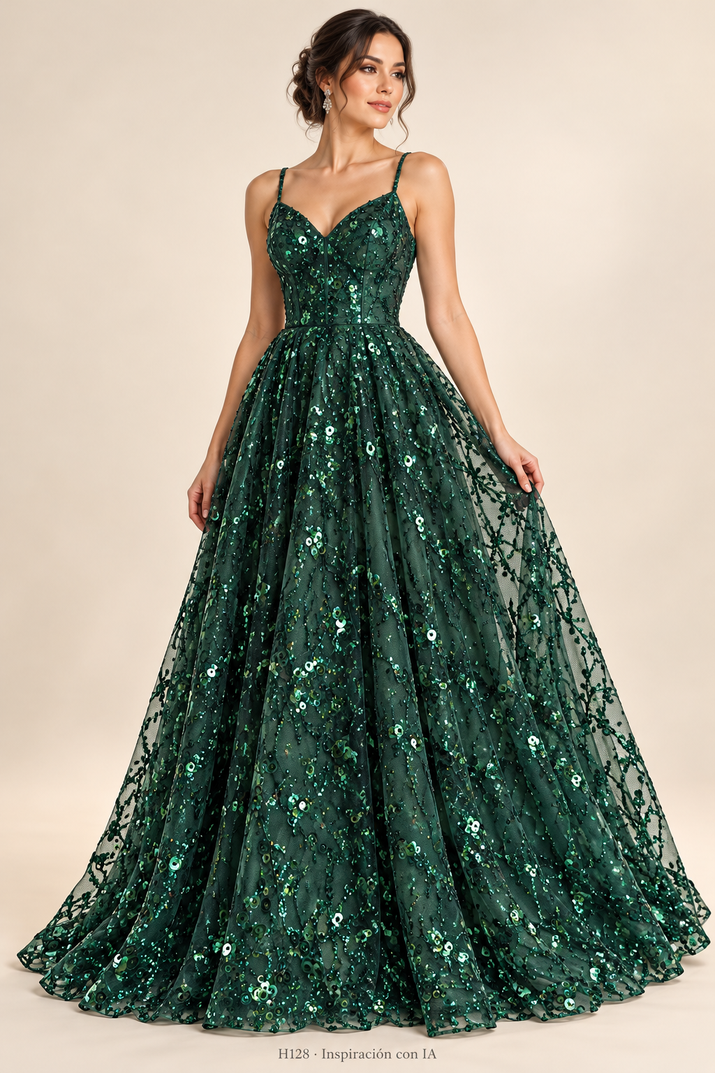 Tul bordado color botella H128 — Palacio Glamour