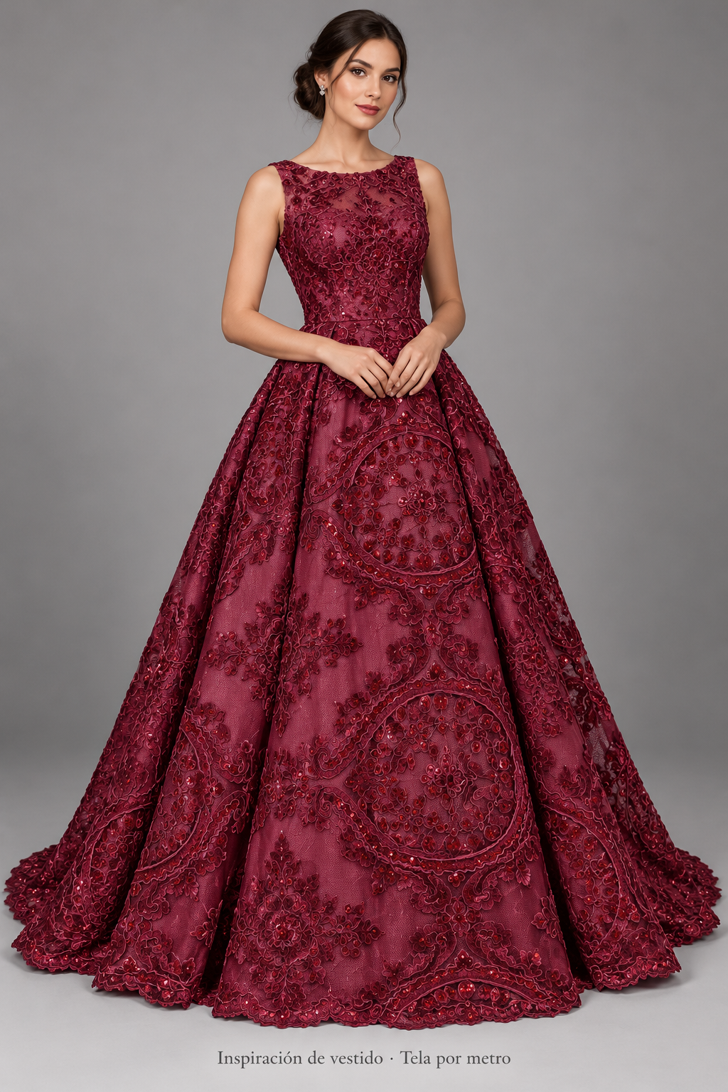 Tul bordado color vino H129 — Palacio Glamour