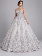 Tul bordado color blanco plata H130 — Palacio Glamour