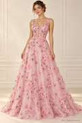 Tul bordado color rosa claro H132 para vestidos de noche, de boda y de XV años — Palacio Glamour
