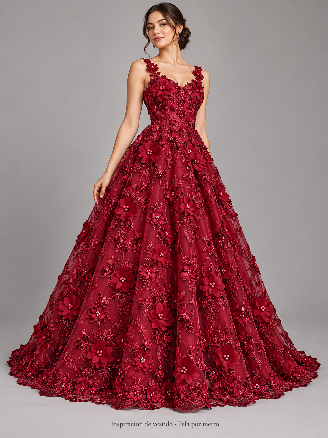 Tul bordado color vino H133 — Palacio Glamour