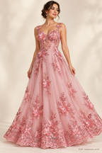 Tul bordado color rosa blush H139, para vestidos de noche de boda y de XV años — Palacio Glamour