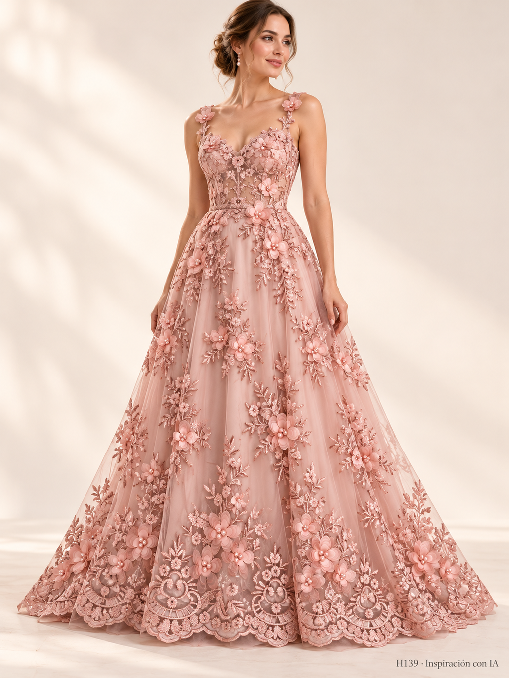 Tul bordado color rosa gold H139 — Palacio Glamour