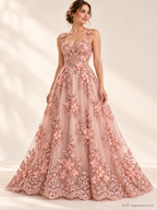 Tul bordado color rosa gold H139 — Palacio Glamour