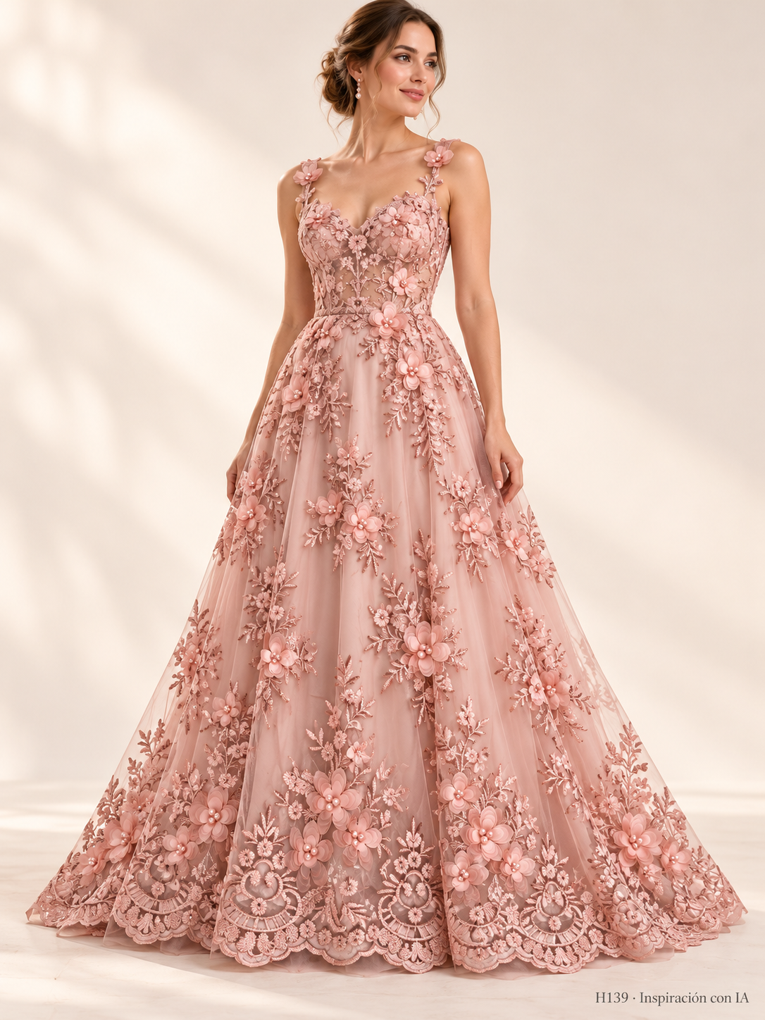 Tul bordado color rosa gold H139 — Palacio Glamour