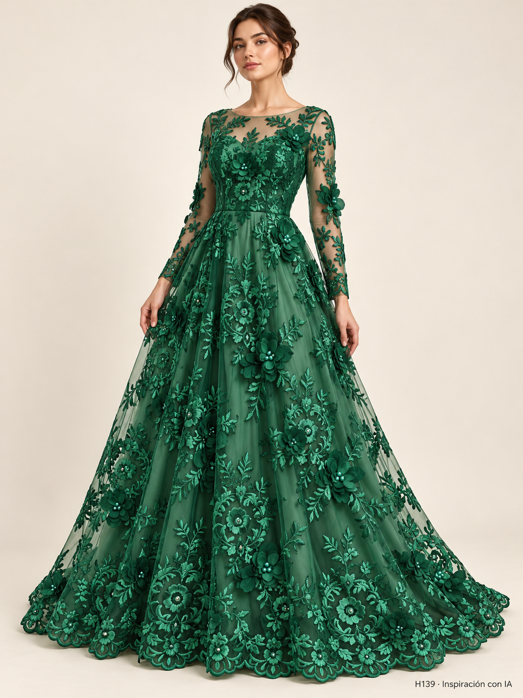 Tul bordado color botella H139 — Palacio Glamour